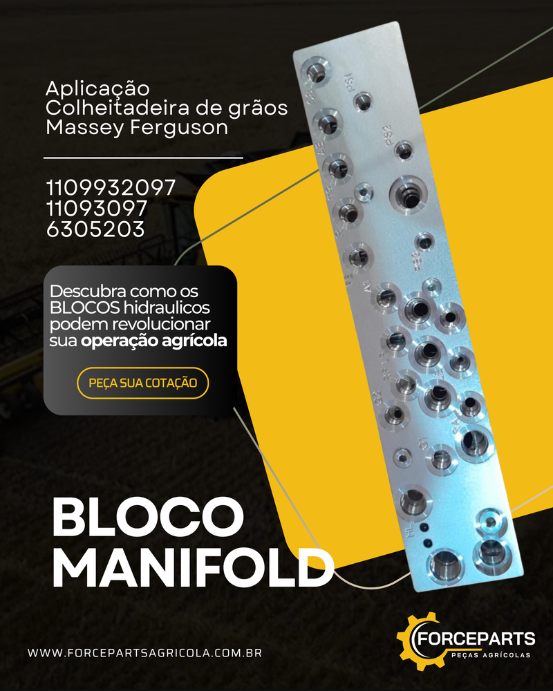 11093097 / E0102 BLOCO MANIFOLD HIDRAULICO COLHEITADEIRA MASSEY FERGUSON