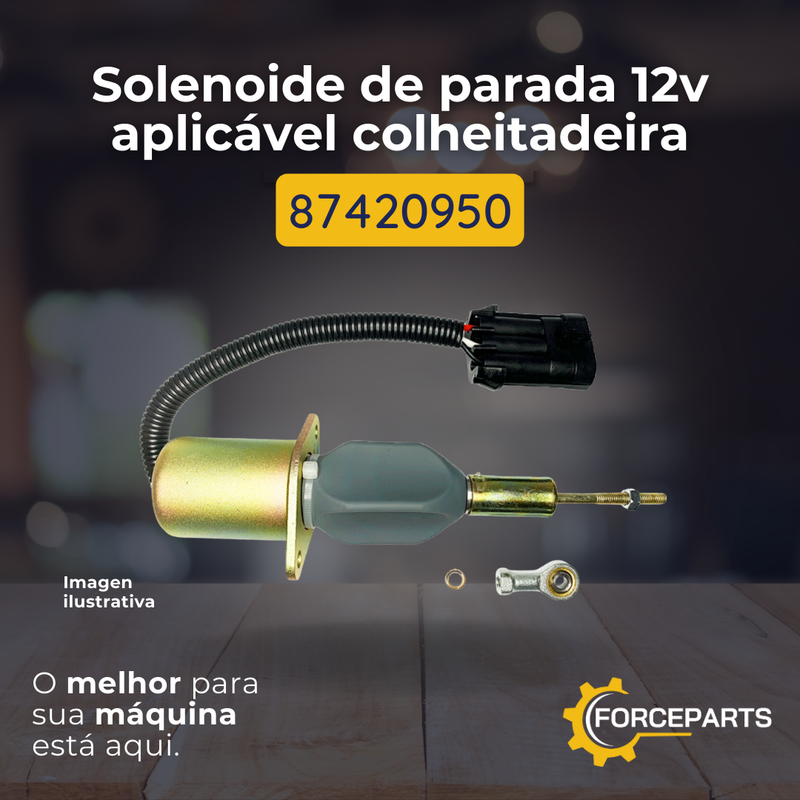 87420950 SOLENOIDE DE PARADA 12V APLICAVEL COLHEITADEIRA