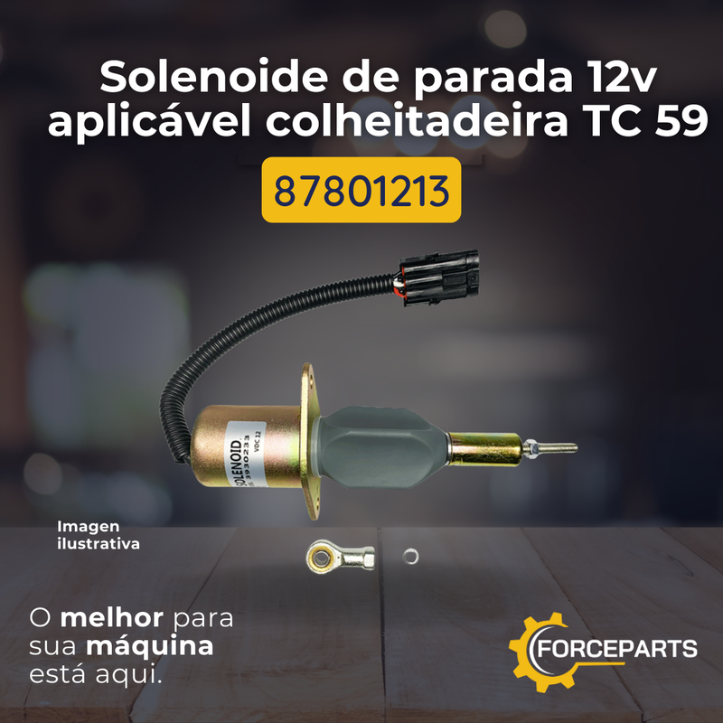 87801213 SOLENOIDE DE PARADA 12V APLICAVEL COLHEITADEIRA TC 59